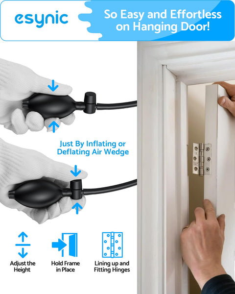 eSynic 3Pack Air Wedge Pump up Bag Inflatable Wedge Winbags Smooth TPU Air Bags for Lifting Door Air Wedge Door Lifter Pump Load-Bearing 297 Pounds/134KG with 4 Plastic Wedges-Blue