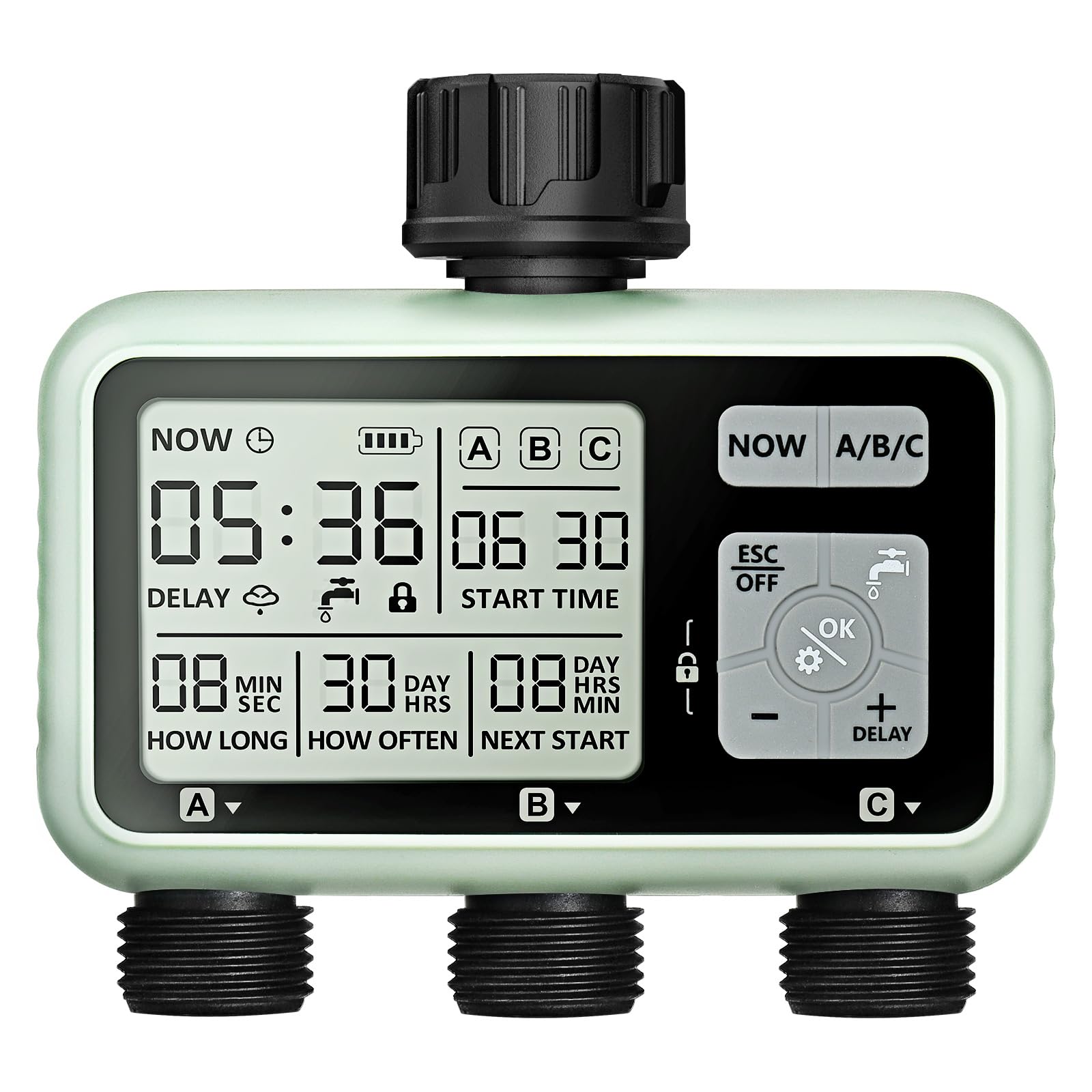 Johgee 3 Zone Water Timer for Irrigation, Sprinkler Timer 3 Outlet, Garden Hose Timer, Garden Watering System Irrigation System Controller with Auto &