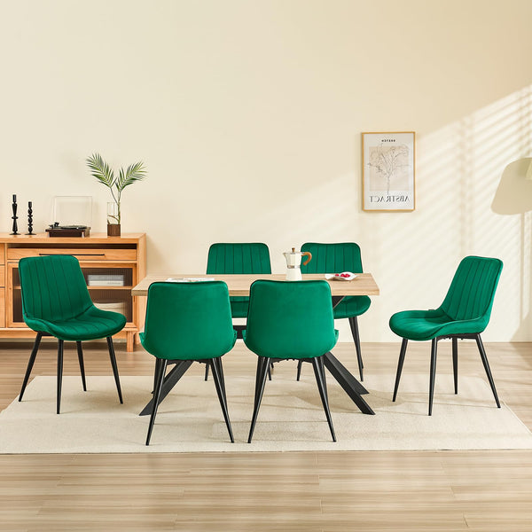 LONGTOO Set of 6 Dining Chairs with Velvet Upholstered Seat & Backrest,Stable Metal Legs,Modern Stripe Design,Champagne