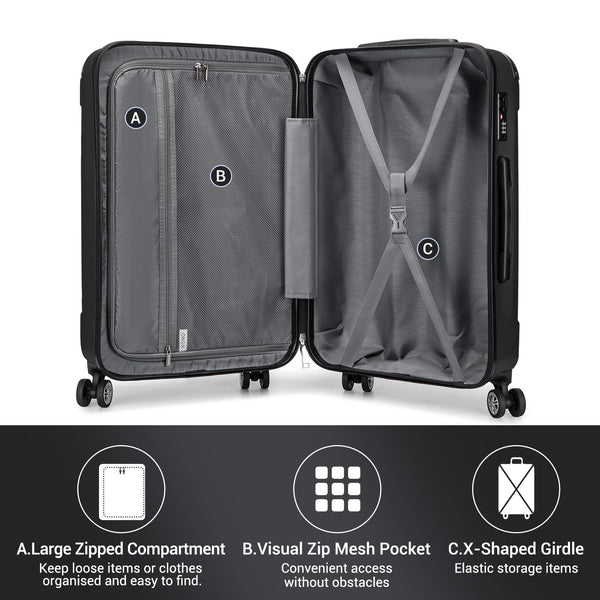 Kono 28 Inch Large Hard Shell Luggage Lightweight ABS 4 Wheels Spinner Business Trip Trolley Case Suitcase (Grey)