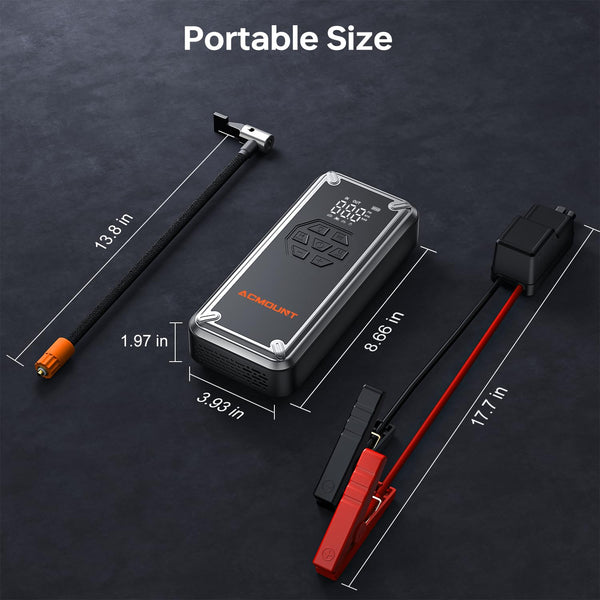 Acmount 5000A Jump Starter Power Pack, 12V Car Battery Booster Jump Starter (Up to 10L Gas and 8L Diesel Engine), Portable Power Bank Jump Pack with Jump Leads, USB QC 3.0, Emergency LED Light