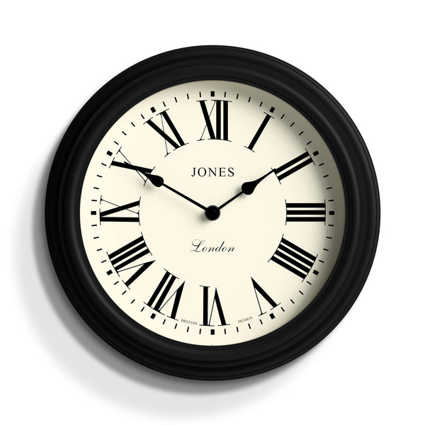 Jones Clocks Venetian wall clock | Classic round clock | 30cm | Black | Roman numerals | Traditional design ideal for kitchen, living room or bedroom