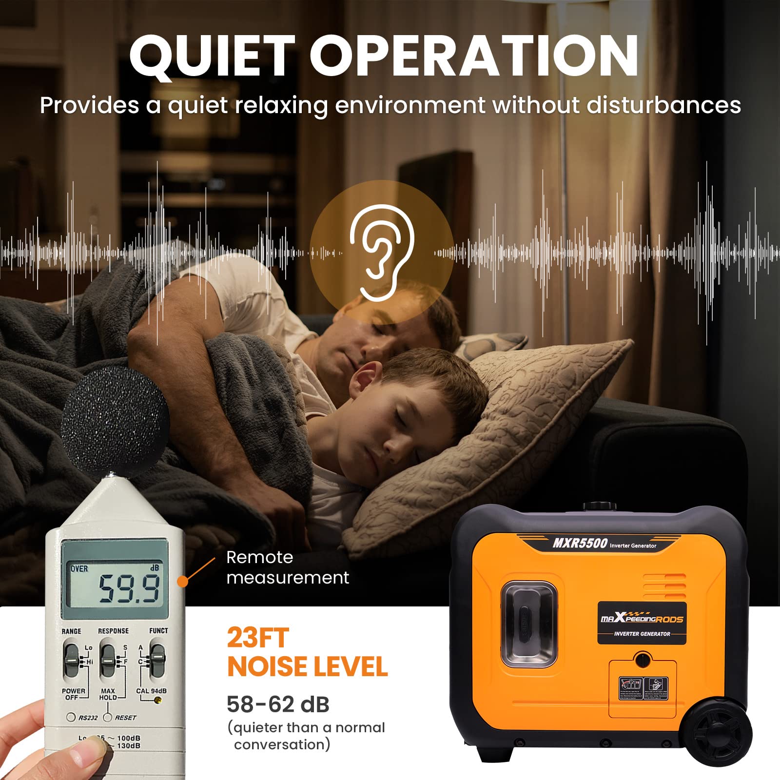 maXpeedingrods 5500W Portable Inverter Generator Petrol Silent Pure Sine Wave Generator for Camping, RV Travel,Home,or Jobsites