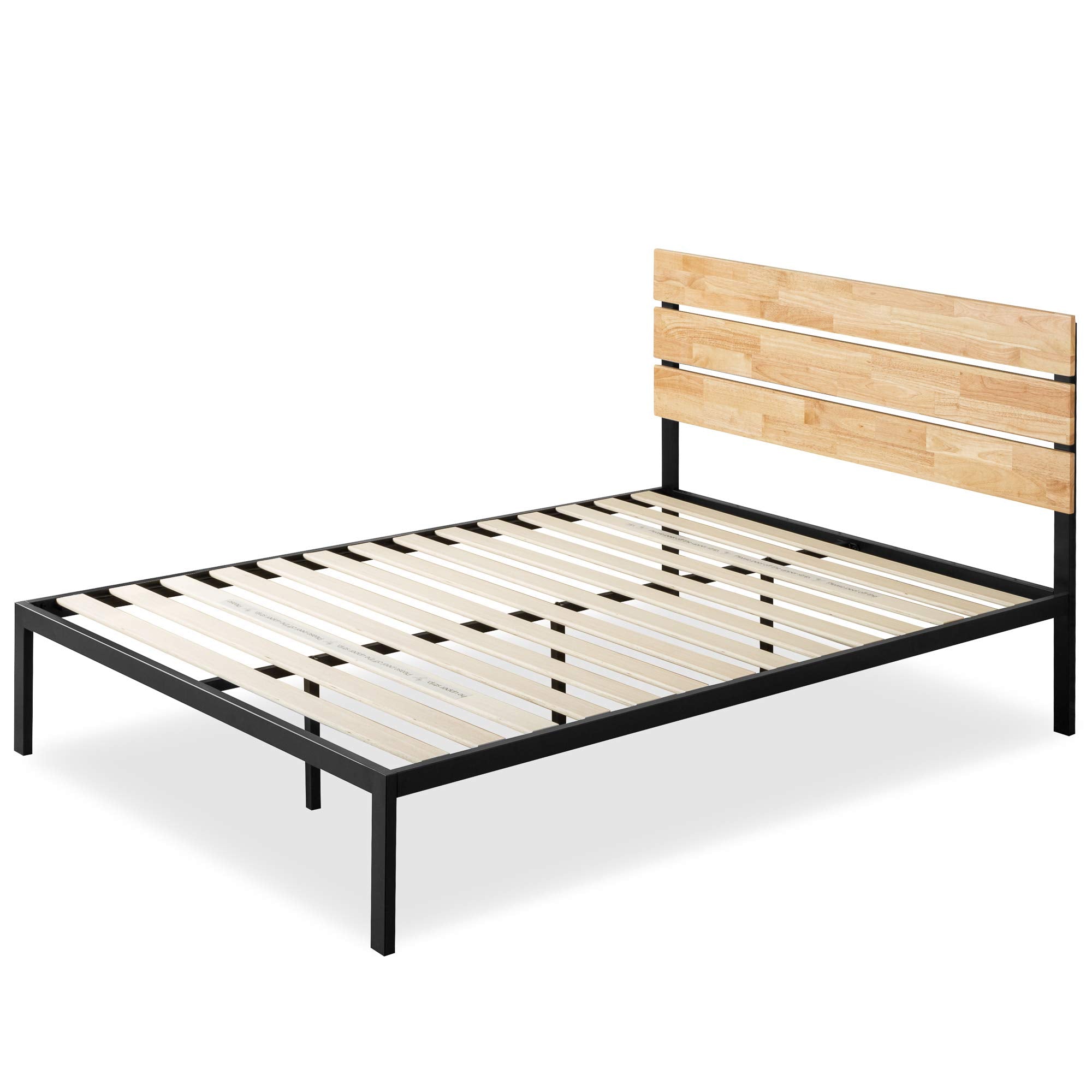 Zinus Paul Super King Bed frame - Bed 180x200 cm - 36 cm Height - Metal and Wood Platform Bed frame with Wood slat support - Natural Brown and Black