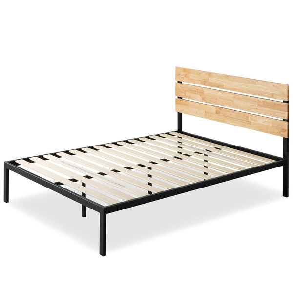Zinus Paul Super King Bed frame - Bed 180x200 cm - 36 cm Height - Metal and Wood Platform Bed frame with Wood slat support - Natural Brown and Black