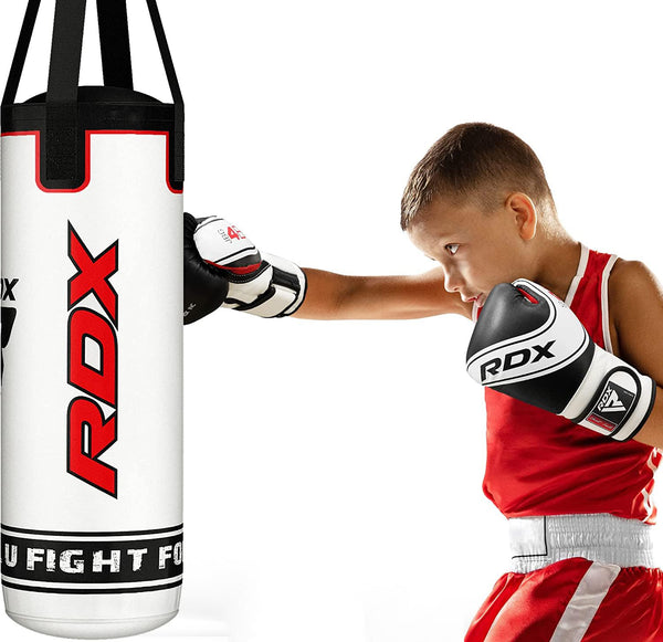 RDX Kids Punch Bag with Boxing Gloves, 2FT Unfilled Hanging Set, Maya Hide Leather, MMA Muay Thai Punching Kickboxing Karate Training Grappling