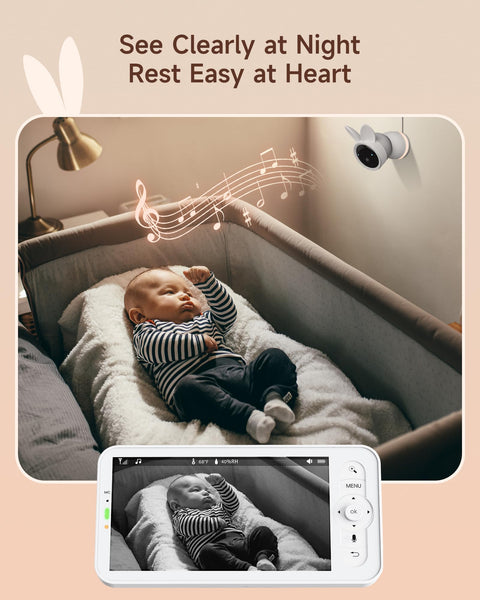 ARENTI 2.5K 5Ghz&2.4G Wifi Baby Monitor with Camera,5-inch 720P Display,Night Vision,Pan Tilt,Night Light,Auto Track,3350mAh Battery,Cry&Motion Detection,2-Way Talk,App&Screen Control