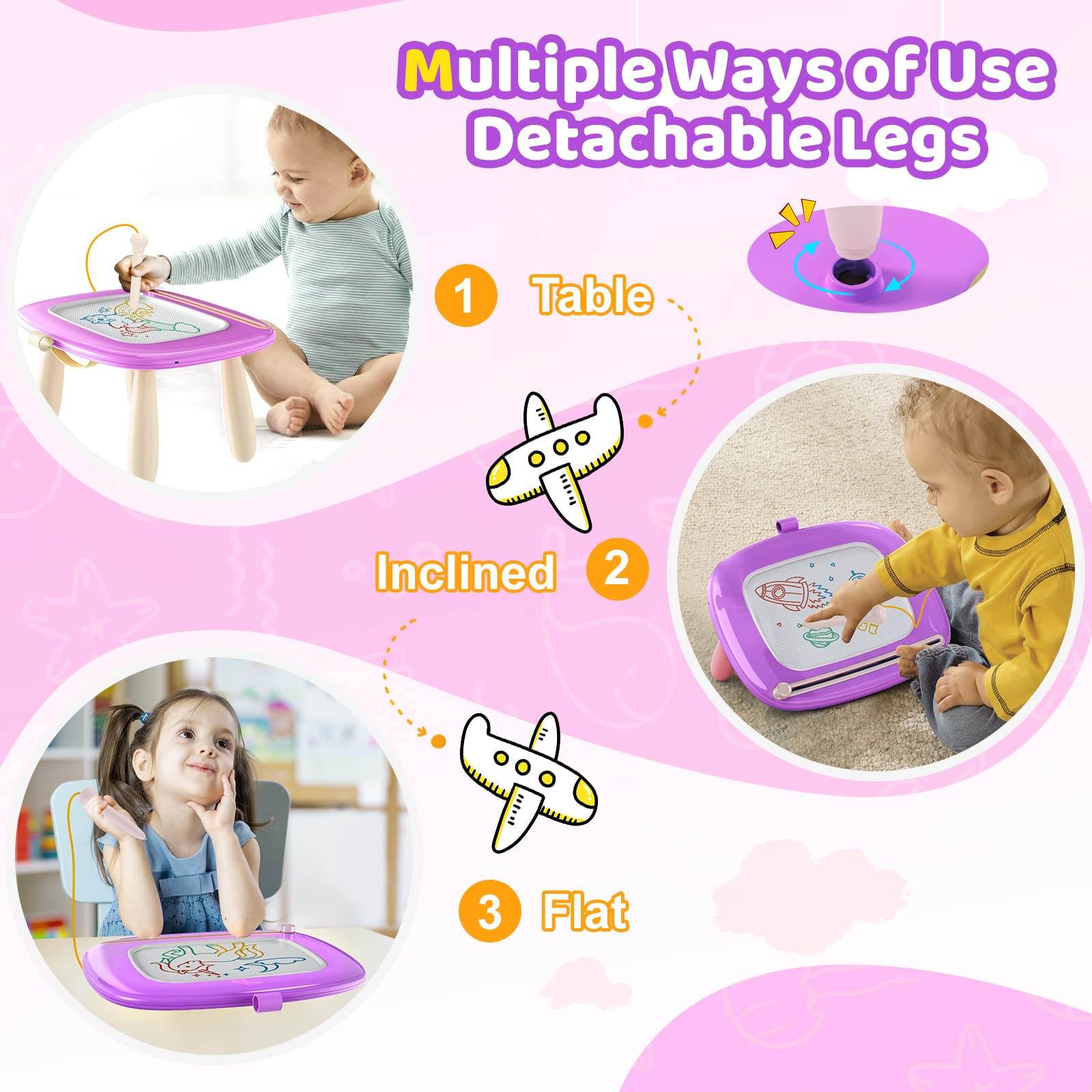 Kikidex Magnetic Drawing Board, Toddler Girl Toys for 1-2 Year Old, Doodle Board Pad Learning and Educational Toys for 1 2 3 Year Old Baby Kids Birthday Gift (Pink)