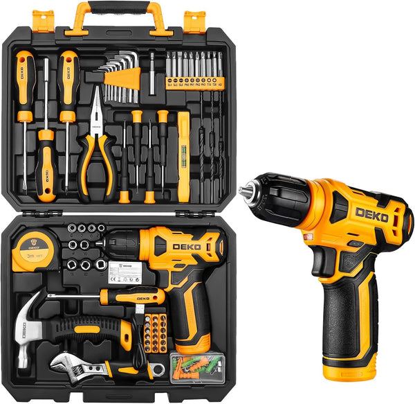 Tool Kit: DEKO Drill Set with Cordless Drill, Tool Kit Set Box, DIY Hand Tools for Men and Home, with 8V Electric Drills Blue,126 Pieces