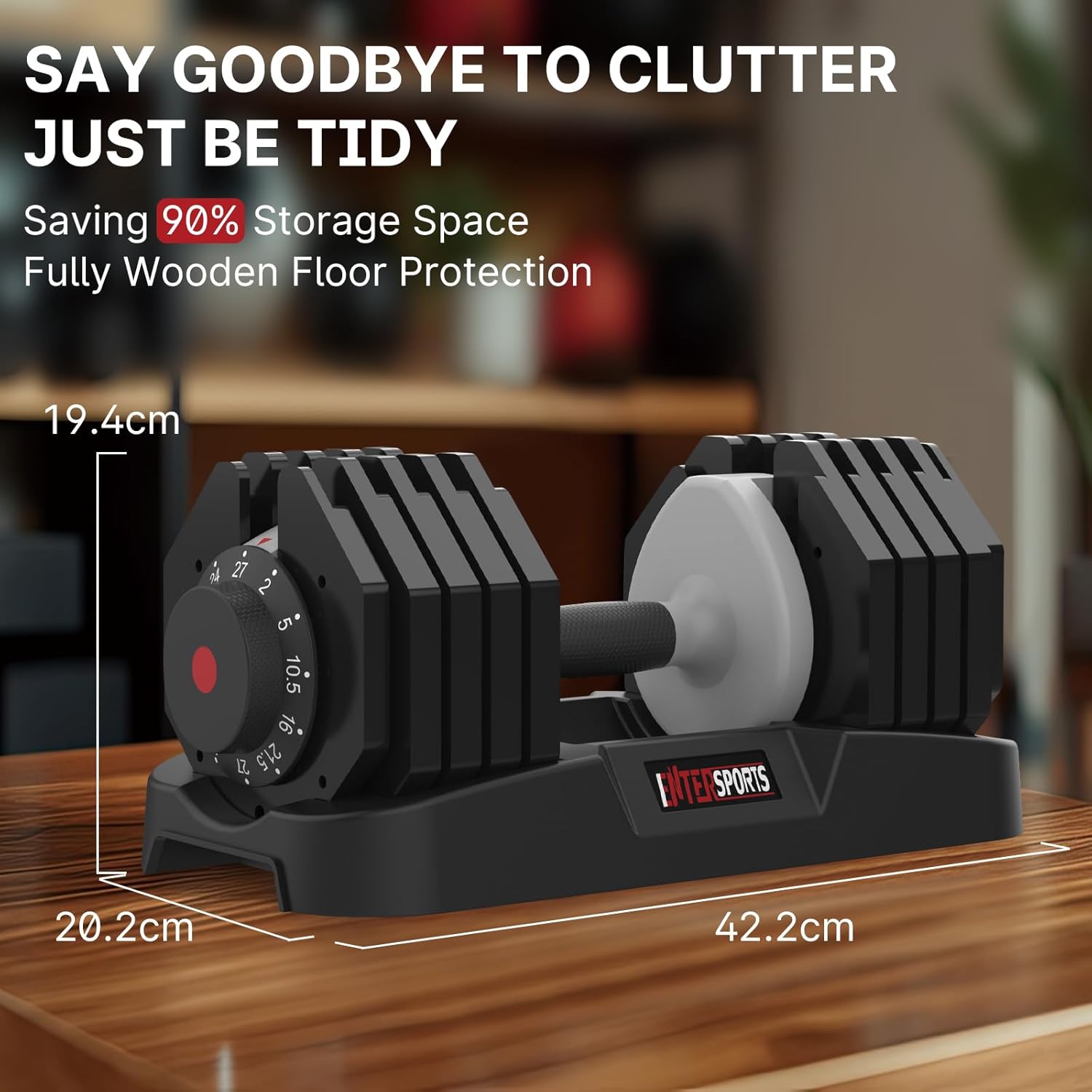 EnterSports 12kg/18KG/27KG Adjustable Dumbbells,Dumbbell Set for Saving Place, Dumbbell Weights with Non-Slip Handle, Home Gym Strength Training Equipment for Full Bodybuilding