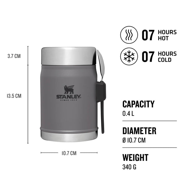 Stanley Classic Legendary Food Jar 0.4L With Spork - Keeps Cold For 7 Hours - BPA-Free Stainless Steel Soup Flask - Leakproof - Dishwasher Safe - Rose Quartz
