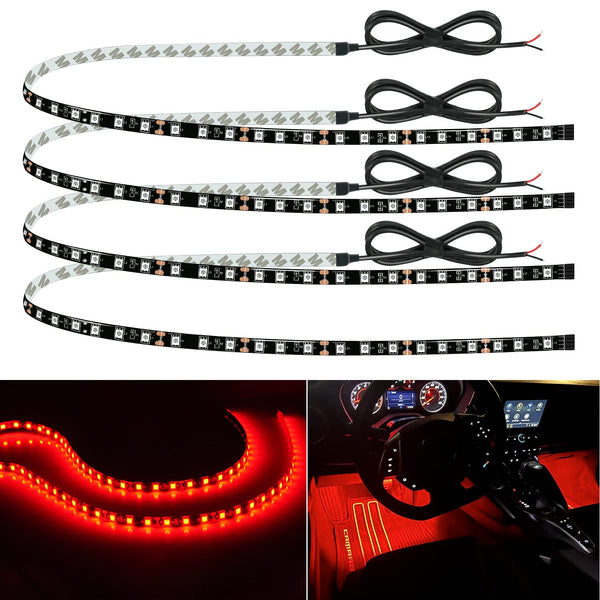 Motorbike Underglow 12V Led Strip Lights Neon Interior Car Lights Connectable Red Led Light Strips 12V for Cars Interior Lights Boat Marine Trucks 4Pack(60cm/24" Red)