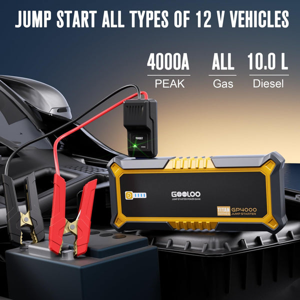 GOOLOO New GP2000 Jump Starter 2000A Car Starter Battery Pack (Up to 8.0L Gas, 6.0L Diesel Engine),12V Car Battery Charger Jumper Starter, Portable Lithium Jump Box with USB Quick Charge