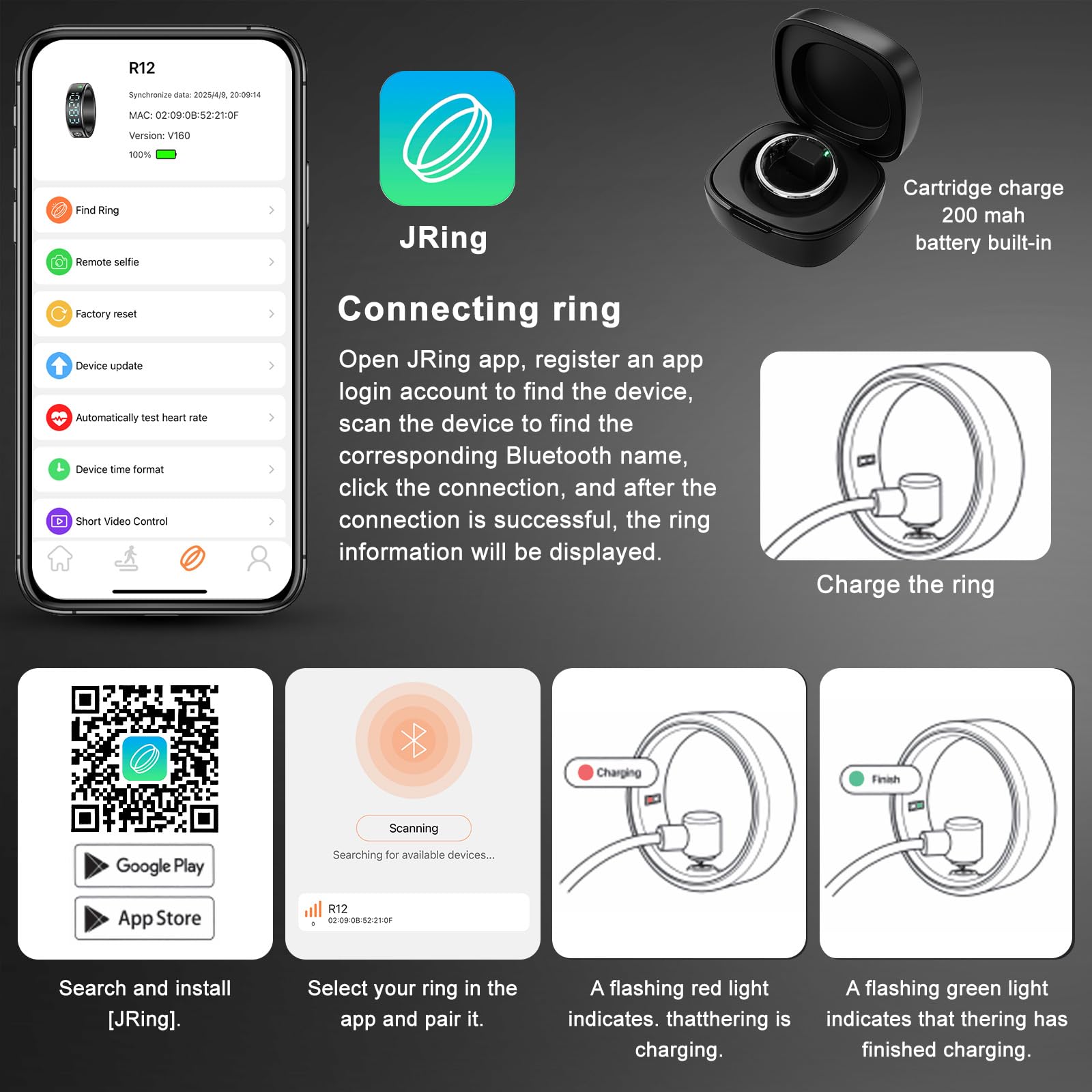 Smart Ring for Men Women, Sleep & Heart Rate Monitor Health Ring, Fitness Ring Heart Rate Blood Oxygen Sleep Monitor Step Counter Activity Tracker for Android iOS with Charging Case (#12-Y)