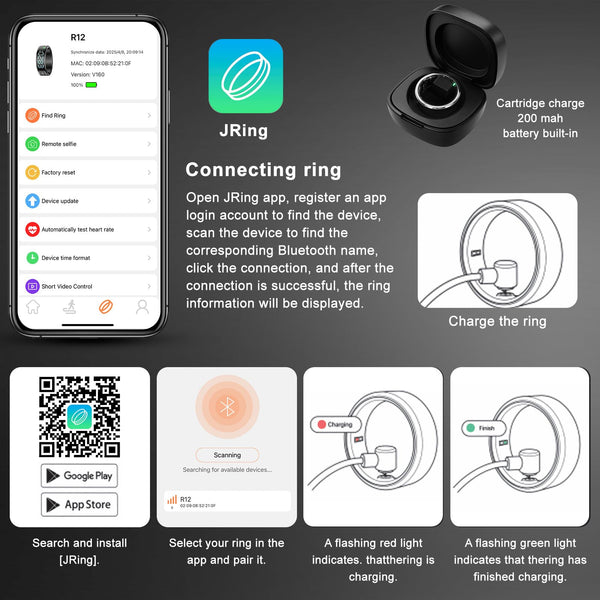 Smart Ring for Men Women, Sleep & Heart Rate Monitor Health Ring, Fitness Ring Heart Rate Blood Oxygen Sleep Monitor Step Counter Activity Tracker for Android iOS with Charging Case (#12-Y)
