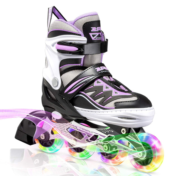 2pm Sports Adjustable Light up Inline Skates, Stylish Design Beginner Roller Skates for Boys and Girls - Purple Small