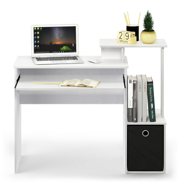 Furinno Econ Multipurpose Home Office Computer Writing Desk, Computer Desk, Study Desk, w/Bin, White/Black, 100.1 (W) x 86.6 (H) x 39.9 (D) cm