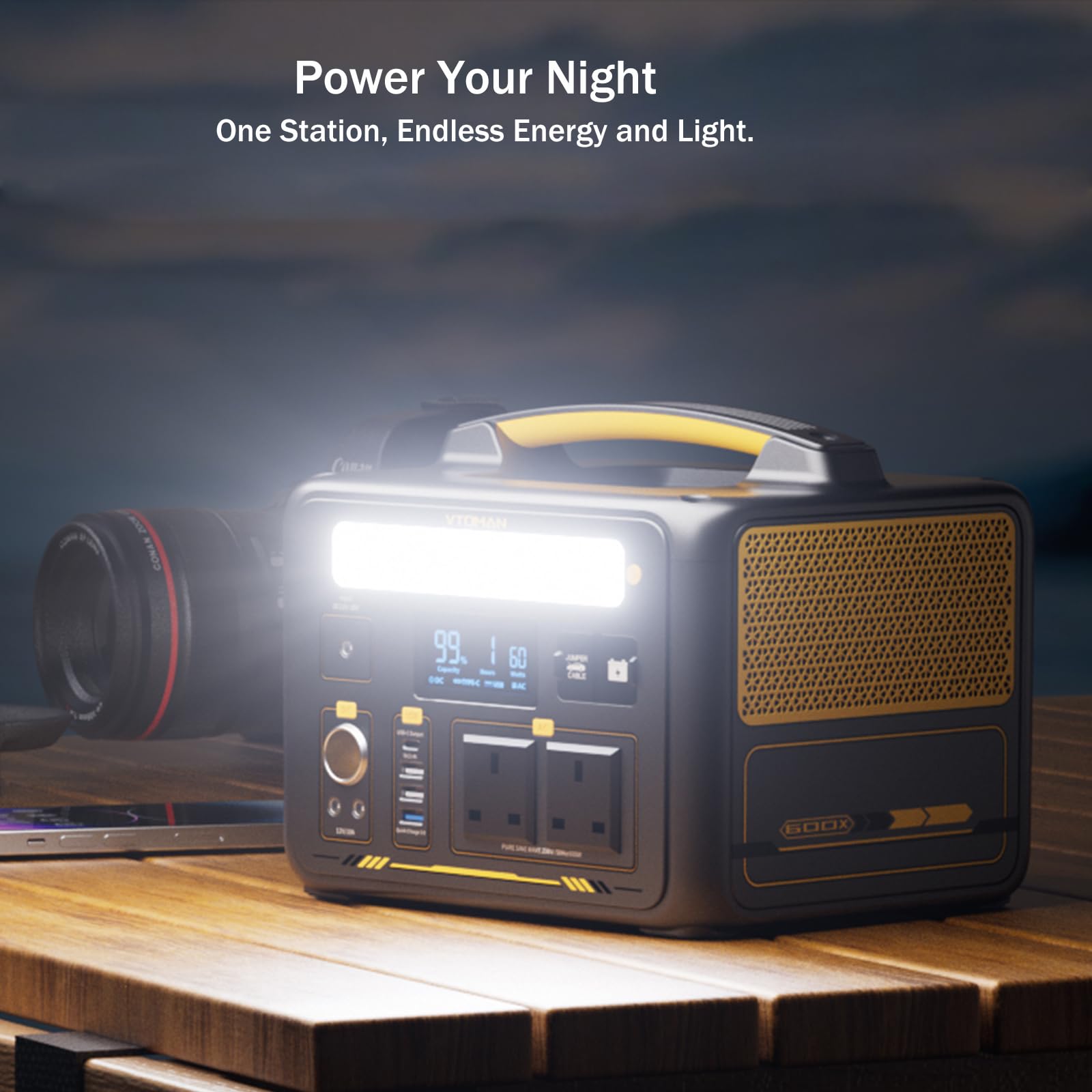 VTOMAN Jump 600X Portable Power Station 600W - 299Wh Solar Generator LiFePO4 Battery Power Station with 600W Pure Sine Wave (Surge 1200W) AC Outlet, PD 60W USB-C, 3x Regulated 12V/10A DC for Camping