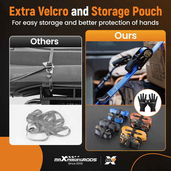 maXpeedingrods 4x 997kg Tie Down Straps 15ft (4.5m), Ratchet Straps 2200lb, Lashing Straps 25mm, Straps with safety clip S-hooks, motorcycle tie down straps, EN 12195-2 - Blue