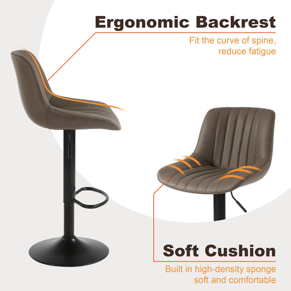Youhauchair Bar Stools Set of 2, Swivel Counter Height Barstools with Back, Adjustable PU Leather Bar Chairs, Modern Armless Kitchen Island Stool, Black