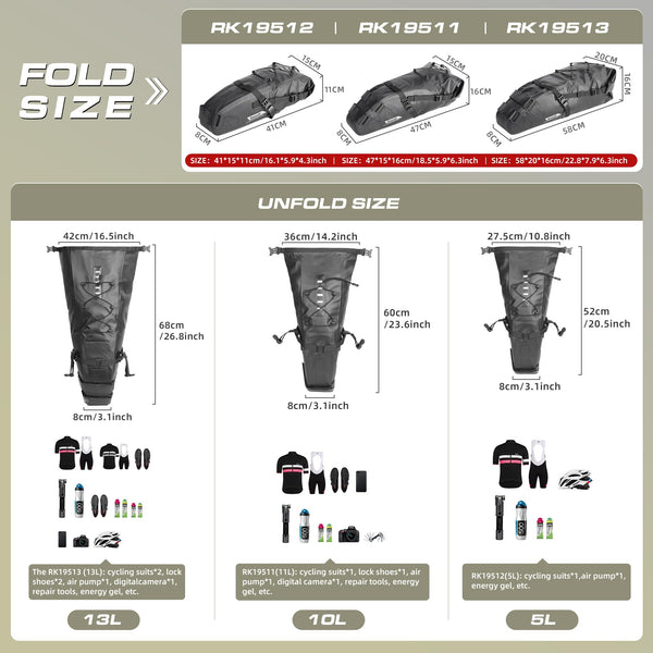 Rhinowalk Bike Saddle Bag Waterproof Bicycle Bag Cycling Seat Bag Mountain Road Portable Storage Bag, 5L