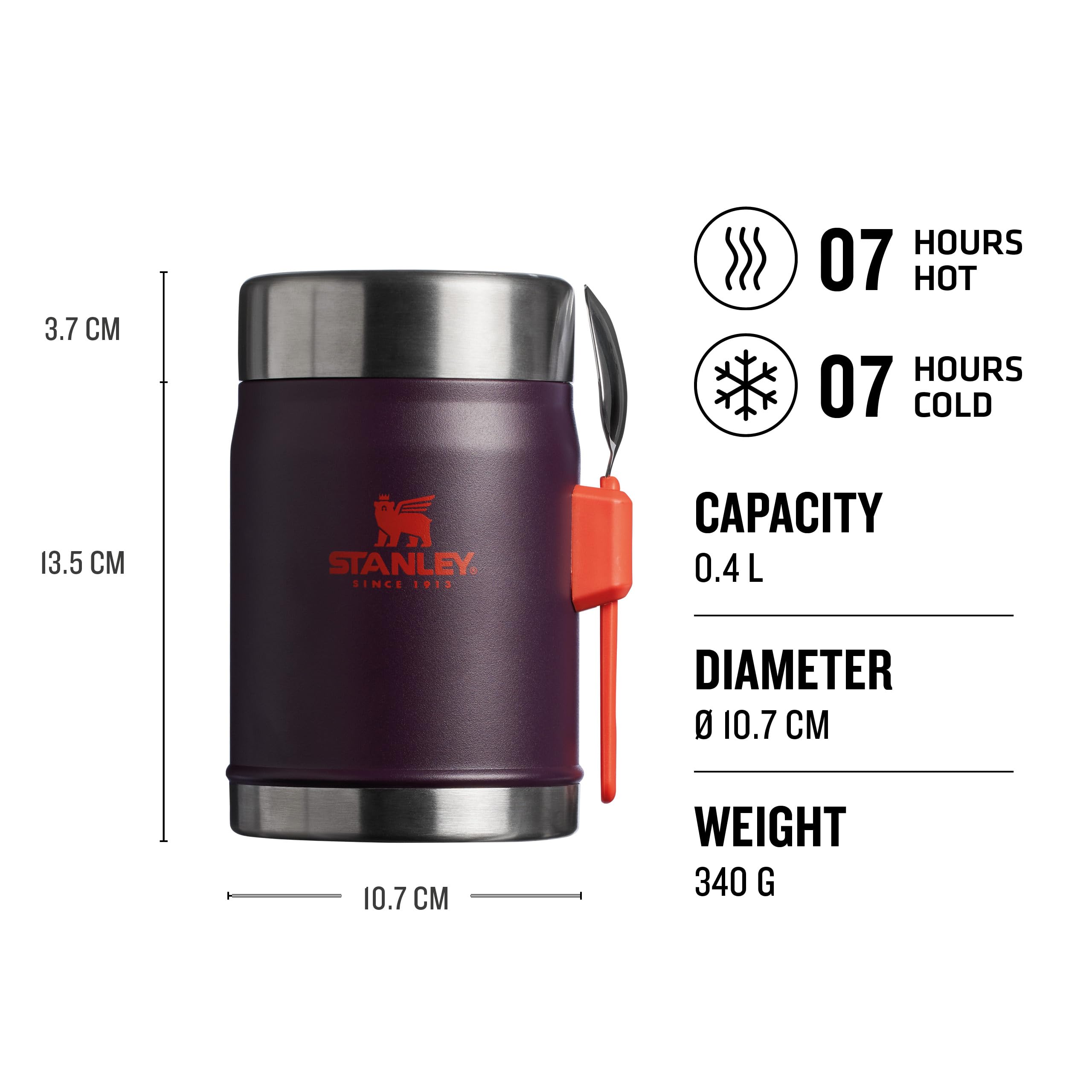 Stanley Classic Legendary Food Jar 0.4L With Spork - Keeps Cold For 7 Hours - BPA-Free Stainless Steel Soup Flask - Leakproof - Dishwasher Safe - Rose Quartz