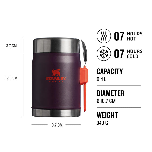 Stanley Classic Legendary Food Jar 0.4L With Spork - Keeps Cold For 7 Hours - BPA-Free Stainless Steel Soup Flask - Leakproof - Dishwasher Safe - Rose Quartz
