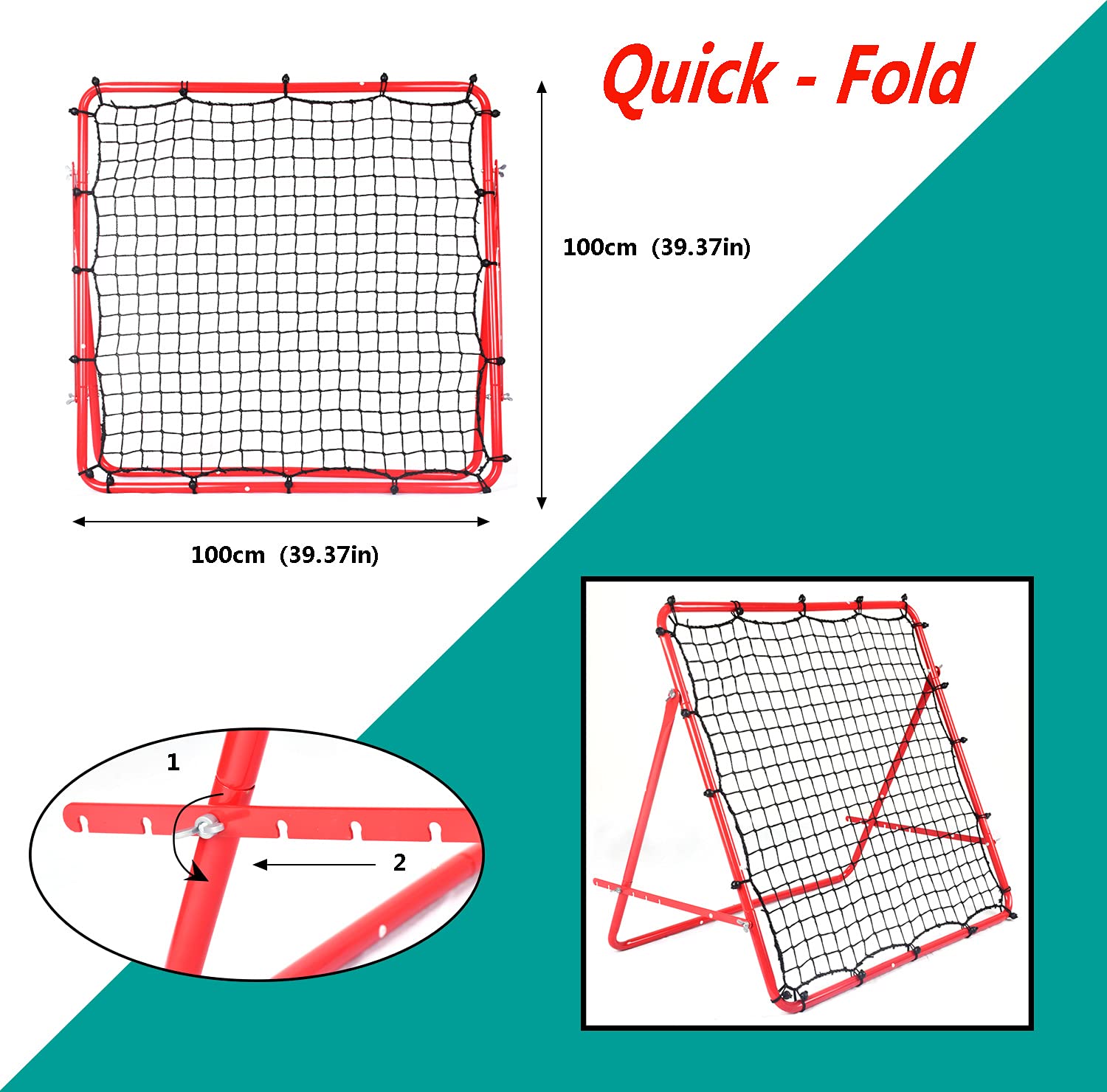 DRM Foldable Football Rebounder Net with Thickened Tube and Ropes, Soccer Rebounder Net Training Soccer Kickback Target Goal Net for Kids and