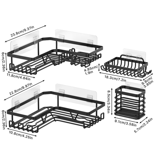 Kegii Telescopic Shower Caddy Corner - Stainless Steel Shower Shelf No Drilling Bathroom Caddy with Soap Holder and Hooks(White), On The Bath or Stand Up Shower