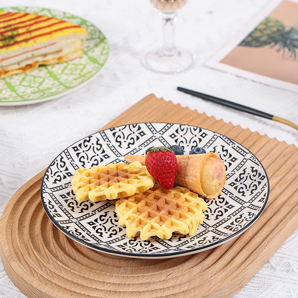 AHX Plate Set 8 Inch - Salad Plates | Dessert Appetizer Plates Colorful - Porcelain Lunch Plates - Set of 6 - Dishwasher and Microwave Safe