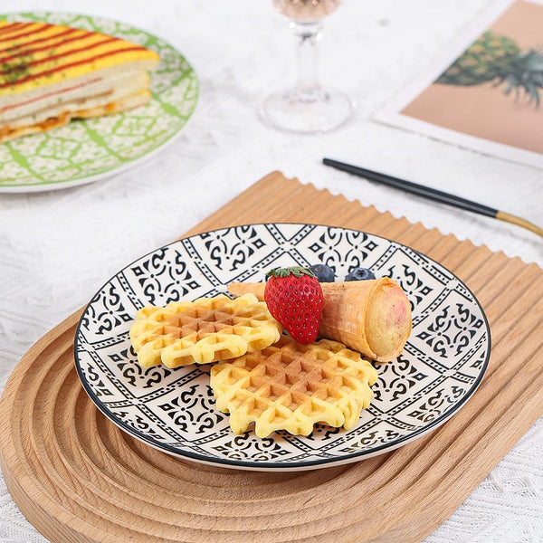 AHX Plate Set 8 Inch - Salad Plates | Dessert Appetizer Plates Colorful - Porcelain Lunch Plates - Set of 6 - Dishwasher and Microwave Safe