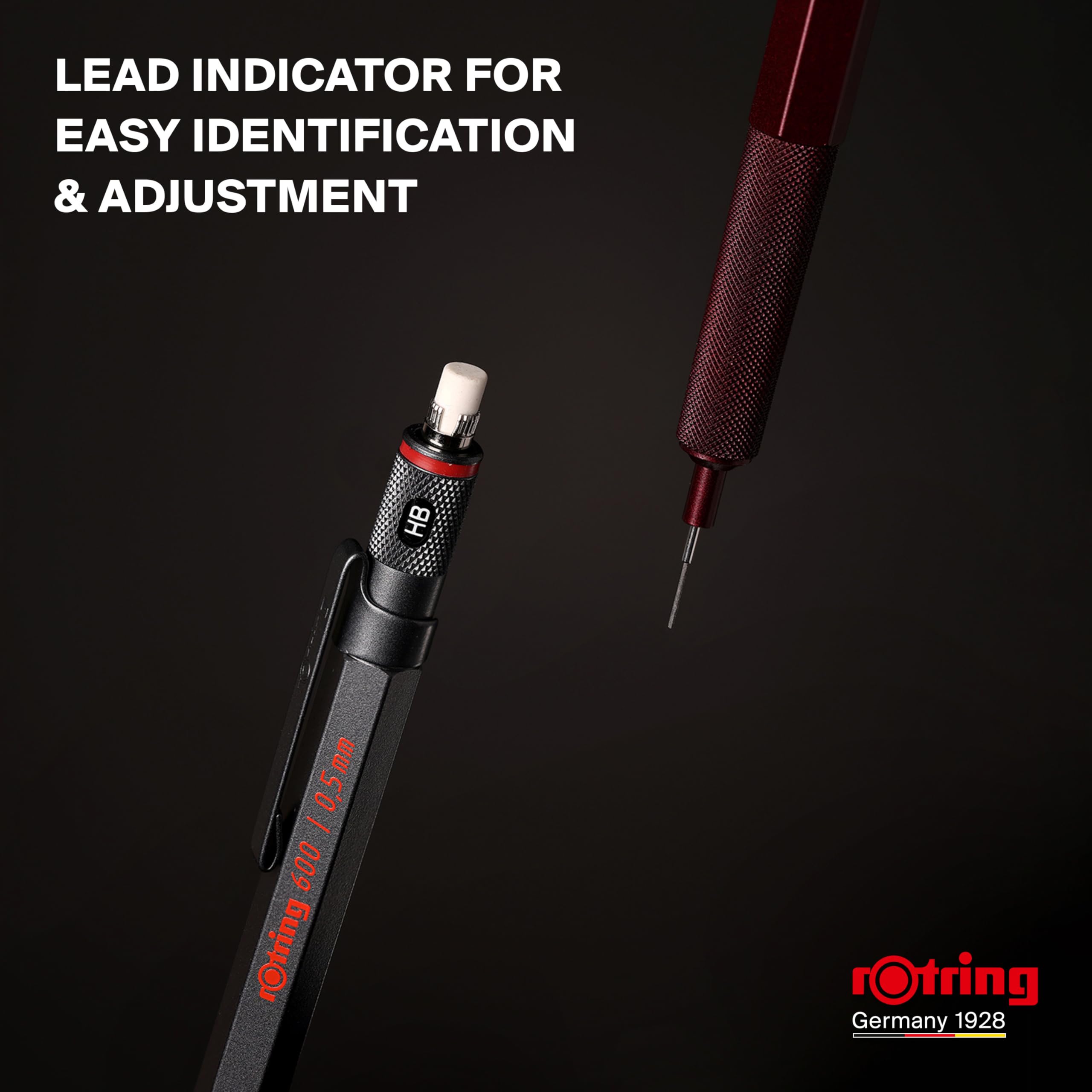 rOtring 600 3-in-1 Multicolour Pen and Mechanical Pencil | Black & Red Ballpoint Pen Tips | 1 Mechanical Pencil Tip (0.5mm) | Silver Barrel