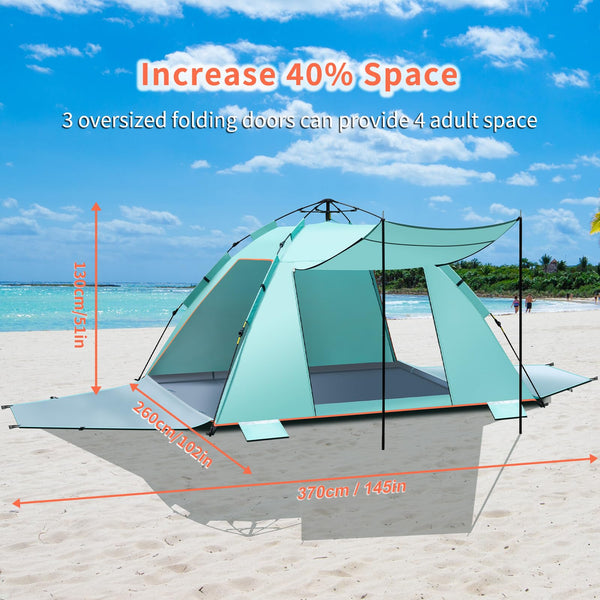 4-5 Person Instant Pop Up Automatic Beach Tent, Extra Large Portable Ventilated Automatic Beach Sun Shelter Tent, UPF 50+ Easy Setup Beach Tent for Picnic,Beach,Garden