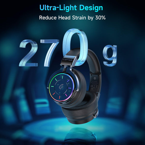 KAPEYDESI 2.4GHz Wireless Gaming Headset for PC/PS5/4/Mac/Switch - RGB Light, 60H Battery, 7.1 Surround Sound, Bluetooth 5.4 Gaming Headphone with Mic, Foldable and Ultra-Light