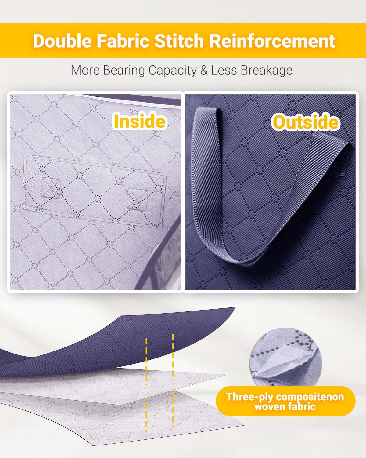 KALAHOL 90L Large Capacity Clothes Storage Bags with Zips, Storage Boxes with Lids, Reinforced Handle, Foldable, Thick Fabric, for Comforters, Clothes, Blankets, Bedding, 4 Pack, Dark Grey