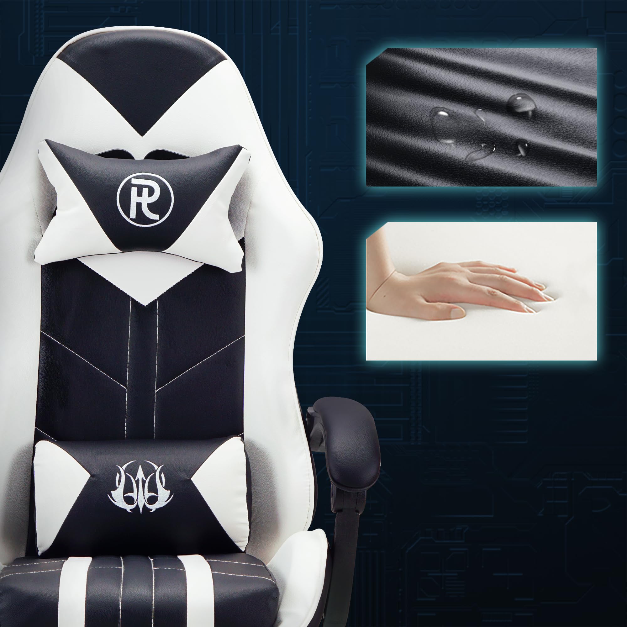 Play haha.Ergonomic reclining seat with footrest adjustable headrest and lumbar cushion high back support padded armrests PU leather finish for gaming home or office use