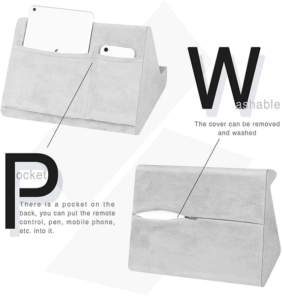 Soft Tablet Stand Pillow with Pocket,Tablet Cushion Stand,Adjustable 3 Viewing Angle,Lazy Holder Stand for Bed Sofa,Compatible with iPads Tablets eReaders Smartphones Books Magazines（Grey）…