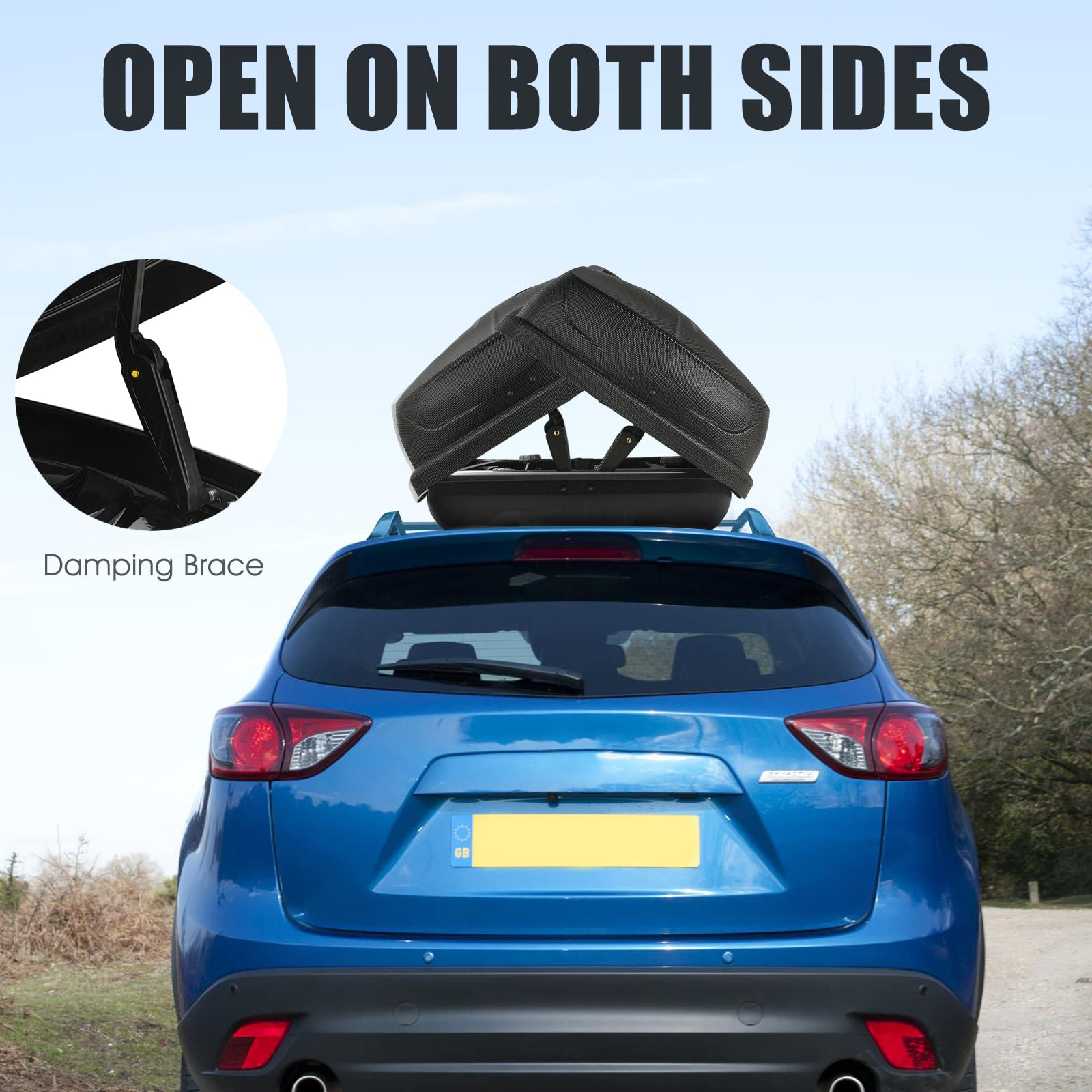 TANGZON Car Roof Box, 400L Extra-Large Car Top Roofbox with Dual Side Opening, Waterproof Hard Rooftop Cargo Carrier Storage Box for Tents Bags Luggage, Fits Most Cars (Black)