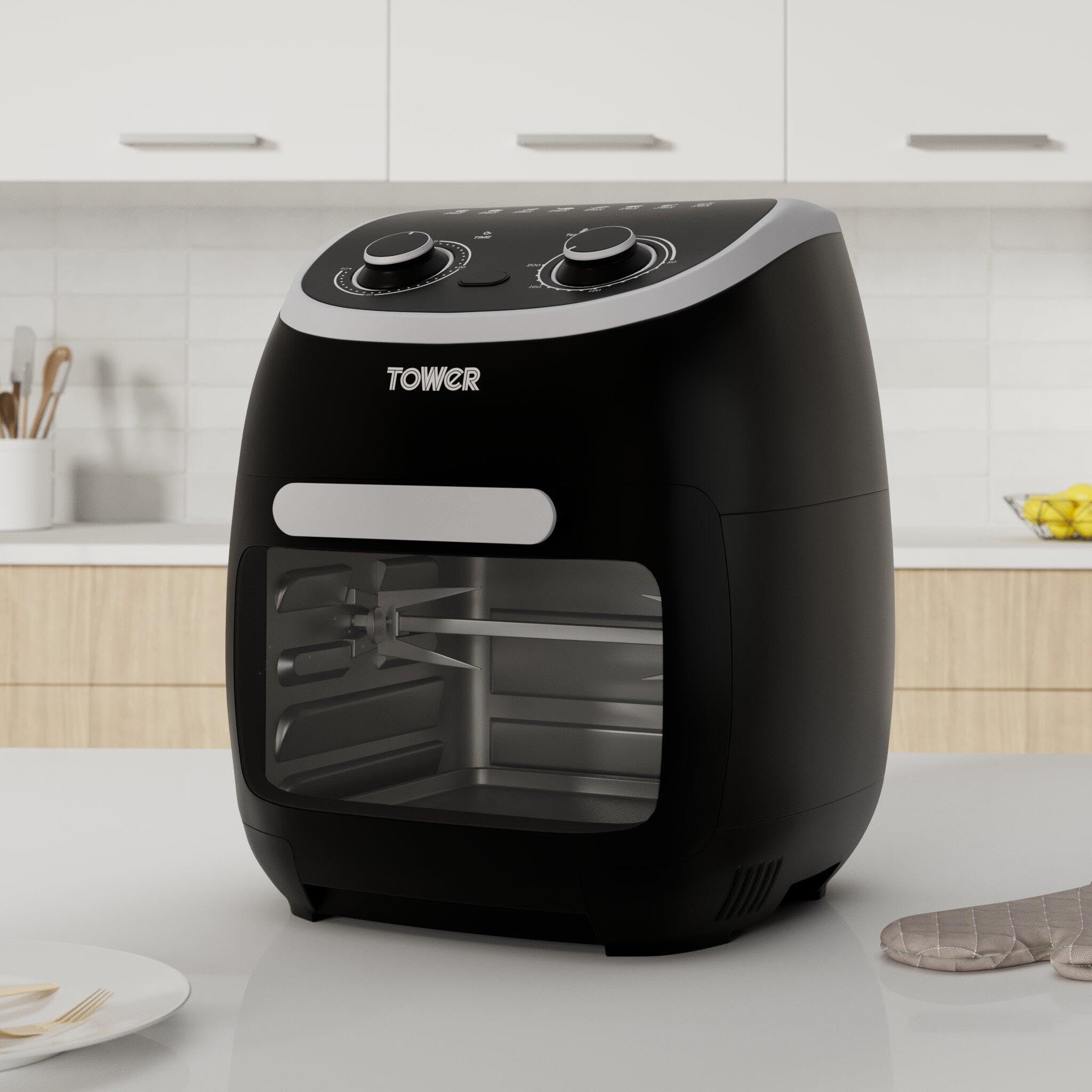 Tower T17122 Vortx Platinum Xpress Digital 30L Air Fryer Oven with Vizion Viewing Window, 18 Cooking Options, 2 Hour Timer, 1800W, Black