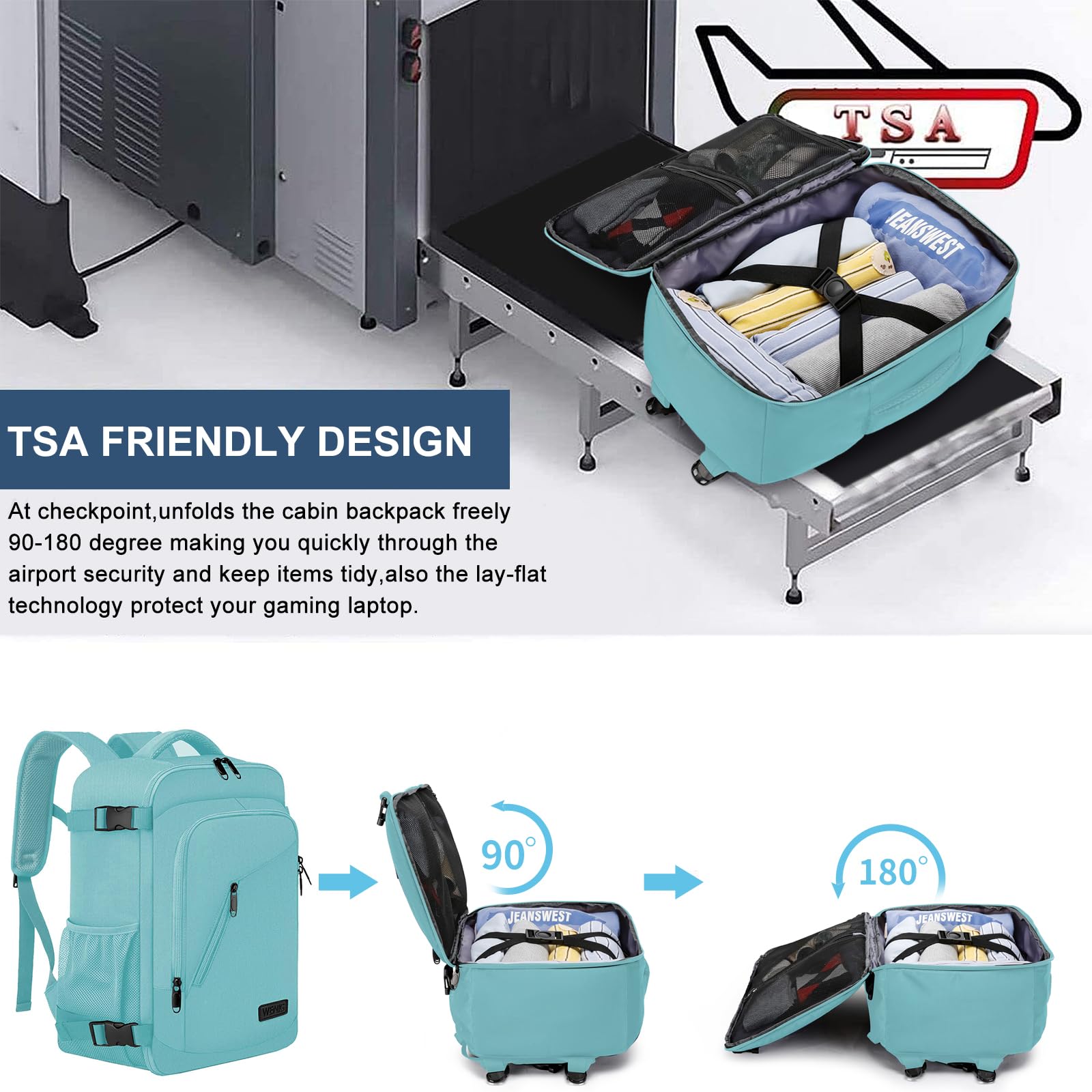 Cabin Bags 40x20x25 for Ryanair Underseat 20L Small Travel Hand Luggage Backpack Carry-ons Bag Cabin Size for Airplanes Flight Bag Travel Rucksack Fit 14 Inch Laptop with USB Charging Port-Black