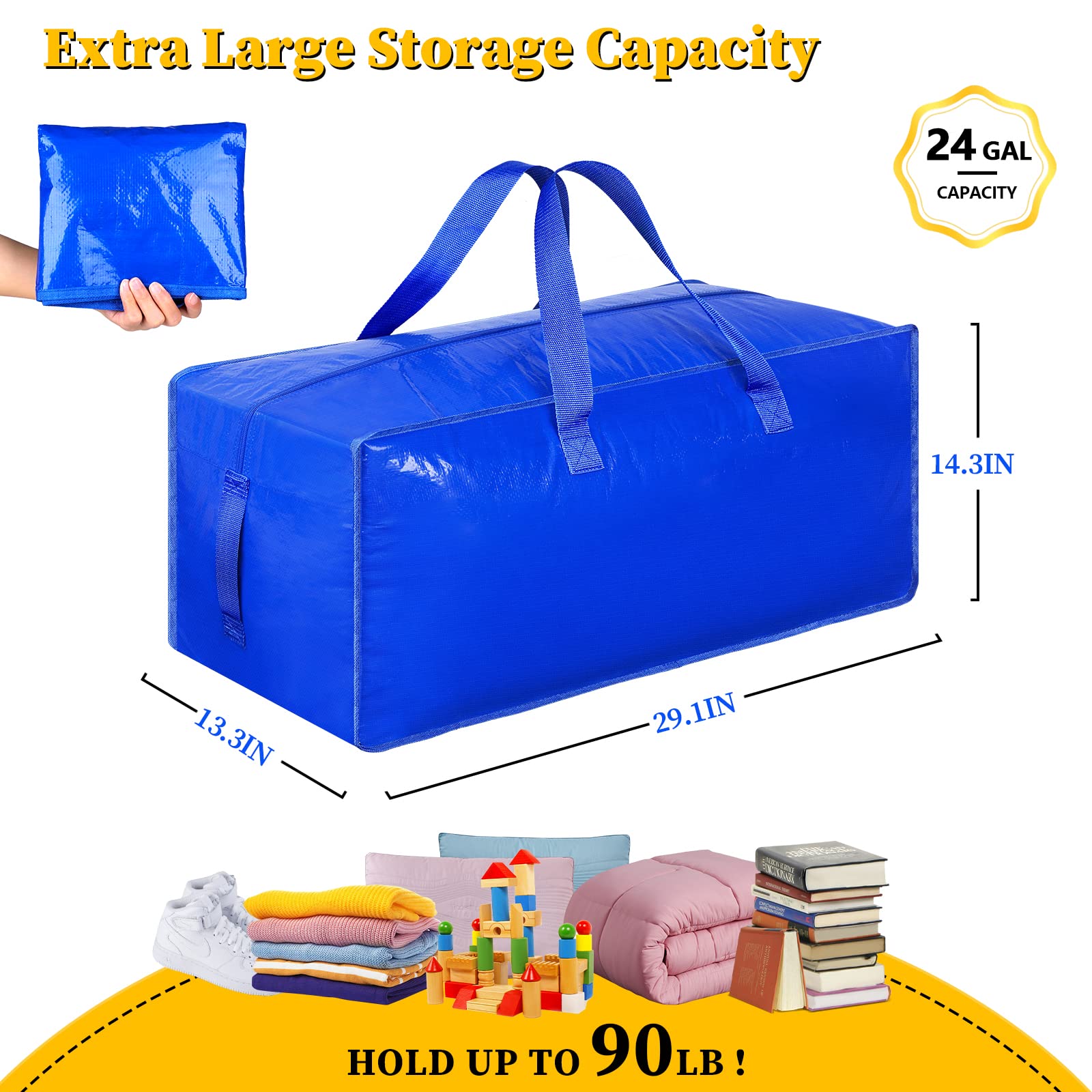 8-Pack Extra Large Moving Bags, Heavy Duty Storage Bags w/Strong Handle & Zippers, Storage Tote for Space Saving, Alternative to Moving Boxes, Bags