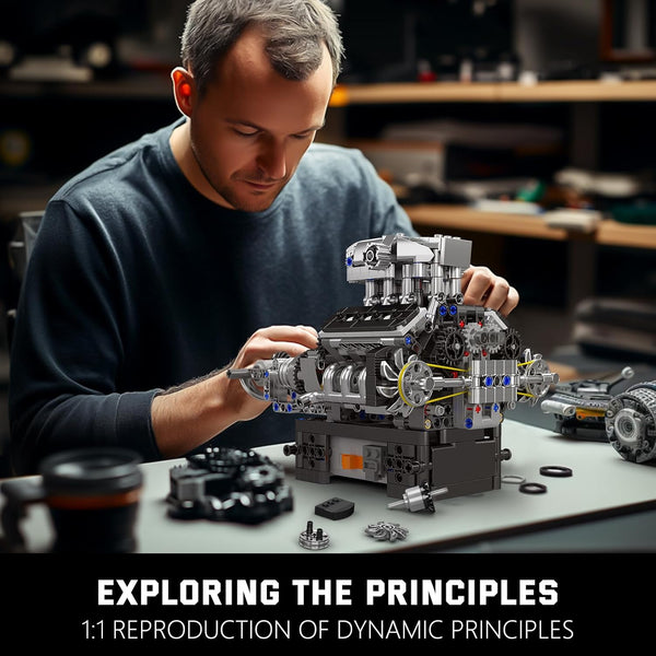 Mould King V8 Engine Building Blocks Set, 10206 Engine Model That Runs, Sports Car Engines Kit for Adults with Battery Box and Motor, Construction STEM Toy for Children Boys Girl (737 Pcs)