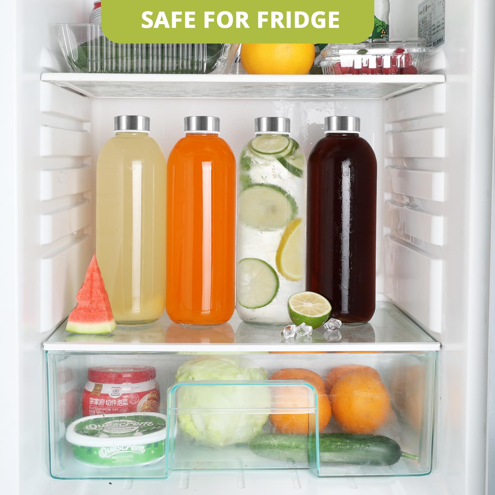 LIMILI Glass Bottles With Stainless Steel Lids, 300/350/750/1000ML Water Bottles, Leak Proof Reusable Drinking Bottles for Hot Cold Drinks, Work, Gym, Home