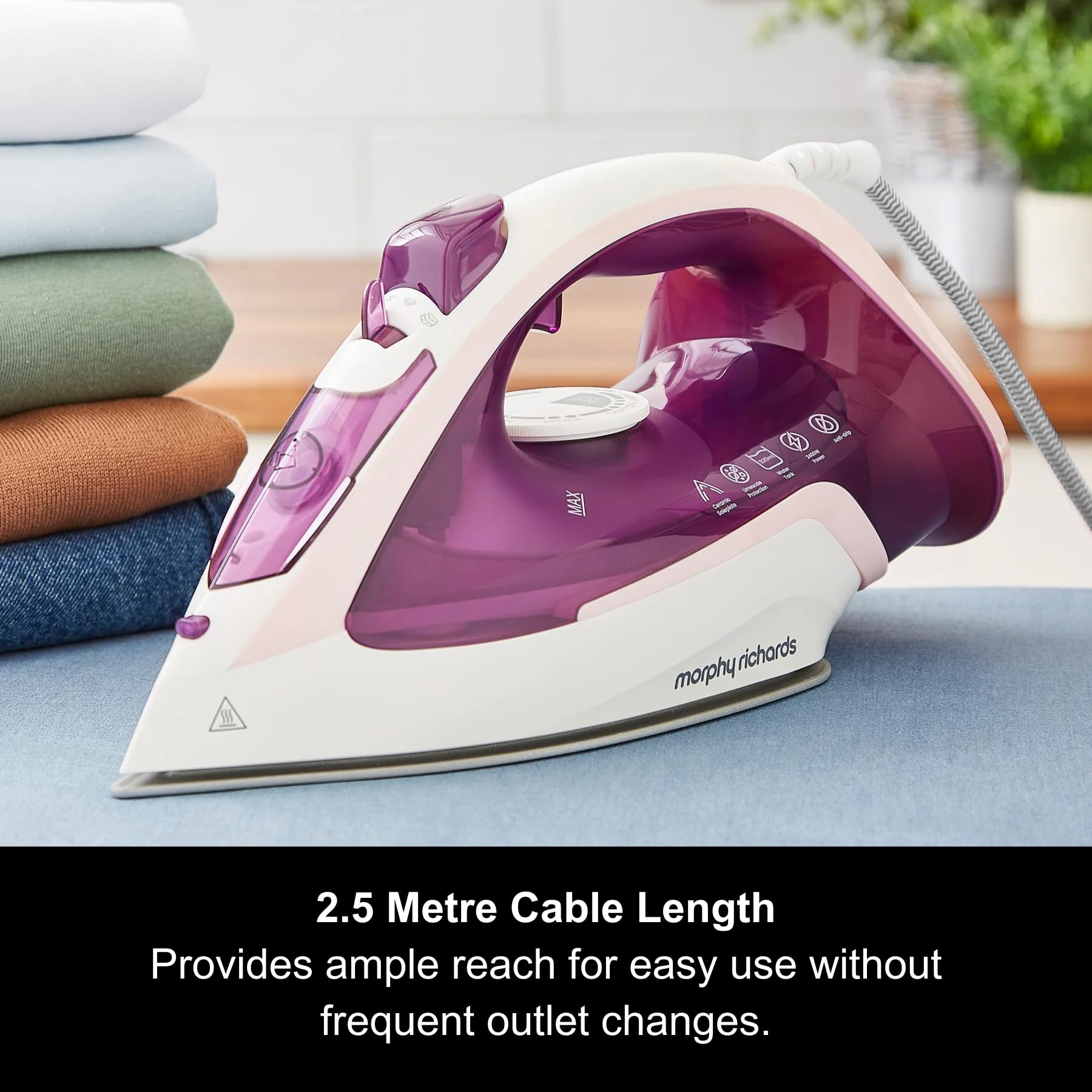 Morphy Richards Steamflow Turbo Steam Iron, Non Stick Ceramic Soleplate, 35g Output, Temperature Controls, Anti-Scale and Drip, 320ml Water Tank,