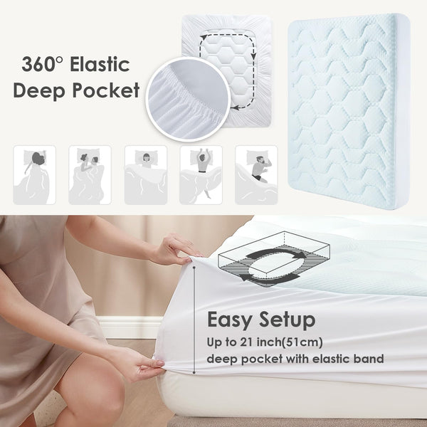 EHEYCIGA Memory Foam Mattress Topper Single Bed, Gel Mattress Pad with Extra Deep Pocket, Breathable Mattress Cover, 90x190x3cm, White