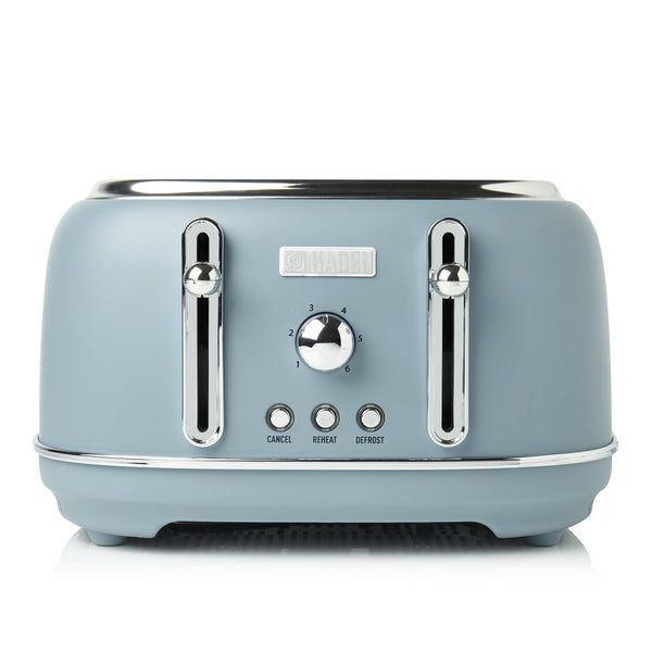 Haden Highclere Blue Toaster 4 Slice - Adjustable Browning Control - Removable Crumb Trays - Easy To Clean 4 Slice Toaster - Cord Storage - Stainless