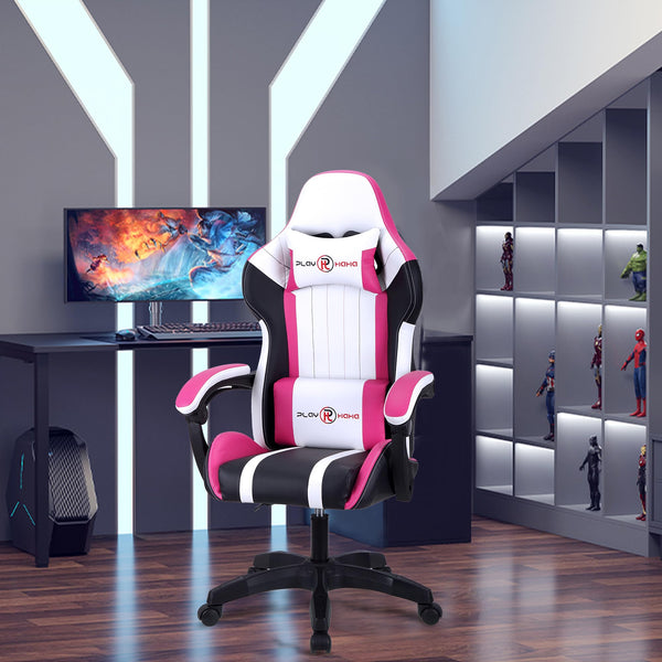 T-THREE.Ergonomic Leather Gaming Chair Height Adjustable with Headrest and Lumbar Support(Orange)