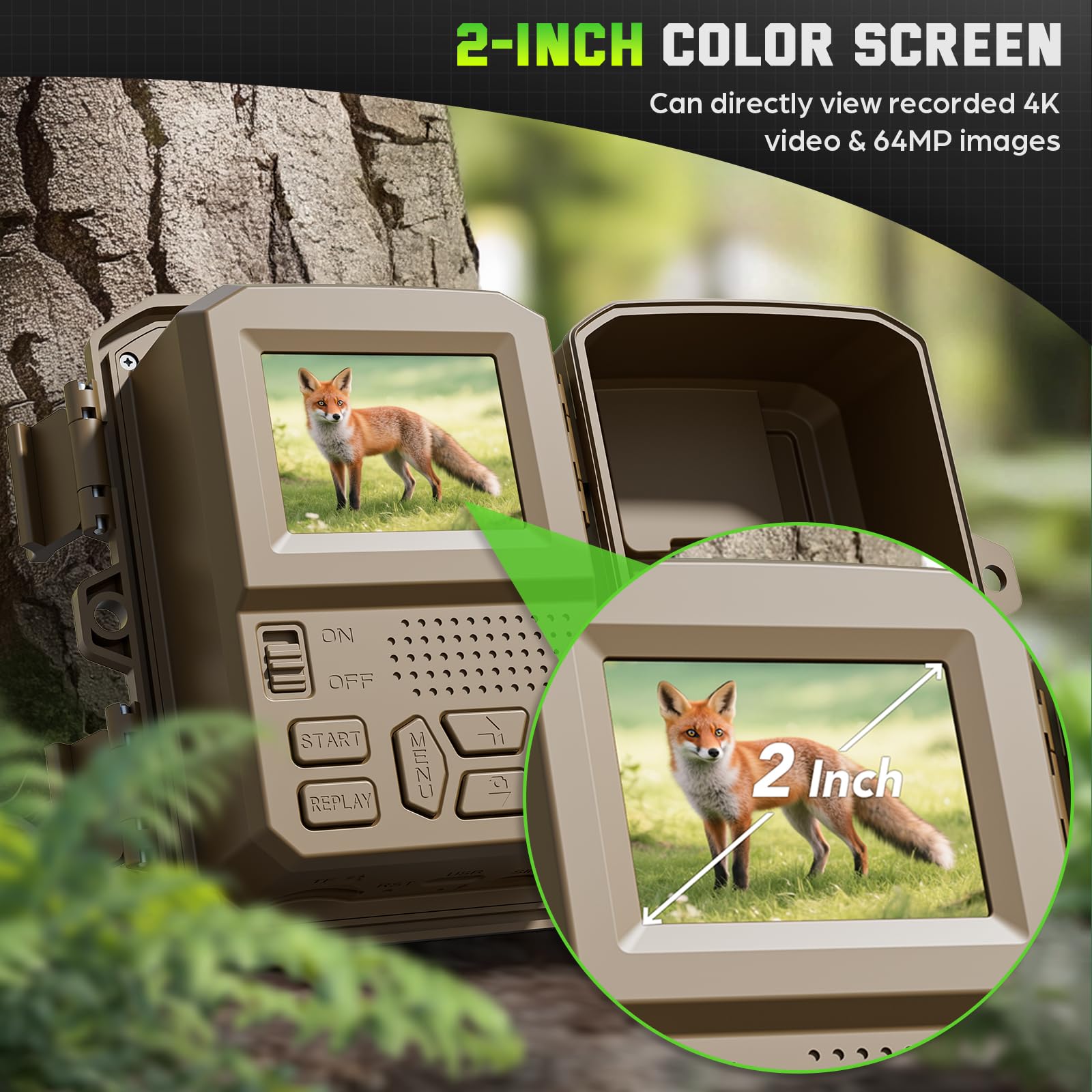 Wildlife Camera - 4K 64MP WiFi Trail Cameras With Night Vision Motion Activated Waterproof IP66 with 32GB SD Card, Garden Camera Solar Power, Built-in Rechargeable Battery, 0.2s Trigger