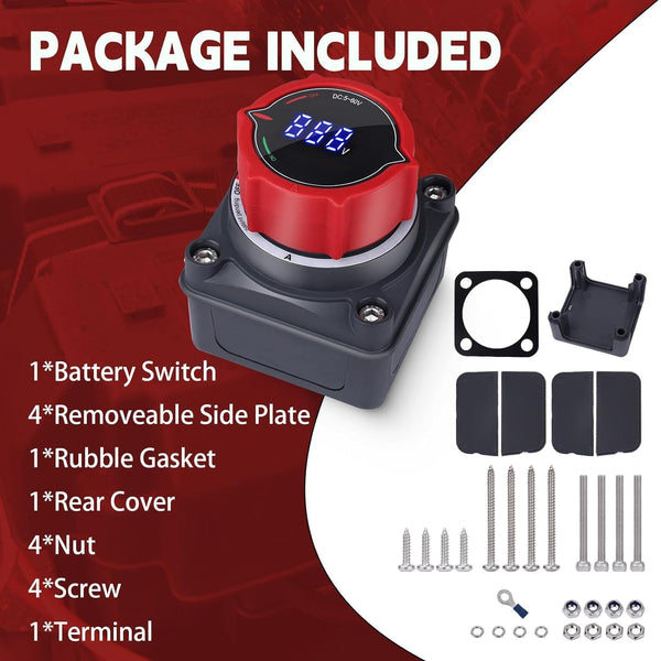 Top Post Battery Isolator Switch with Voltmeter, DC 5-60V Master Isolator On Off Kill Switch Power Cut/Shut Off Switch for Marine Boat RV Car Truck Camper Trailer