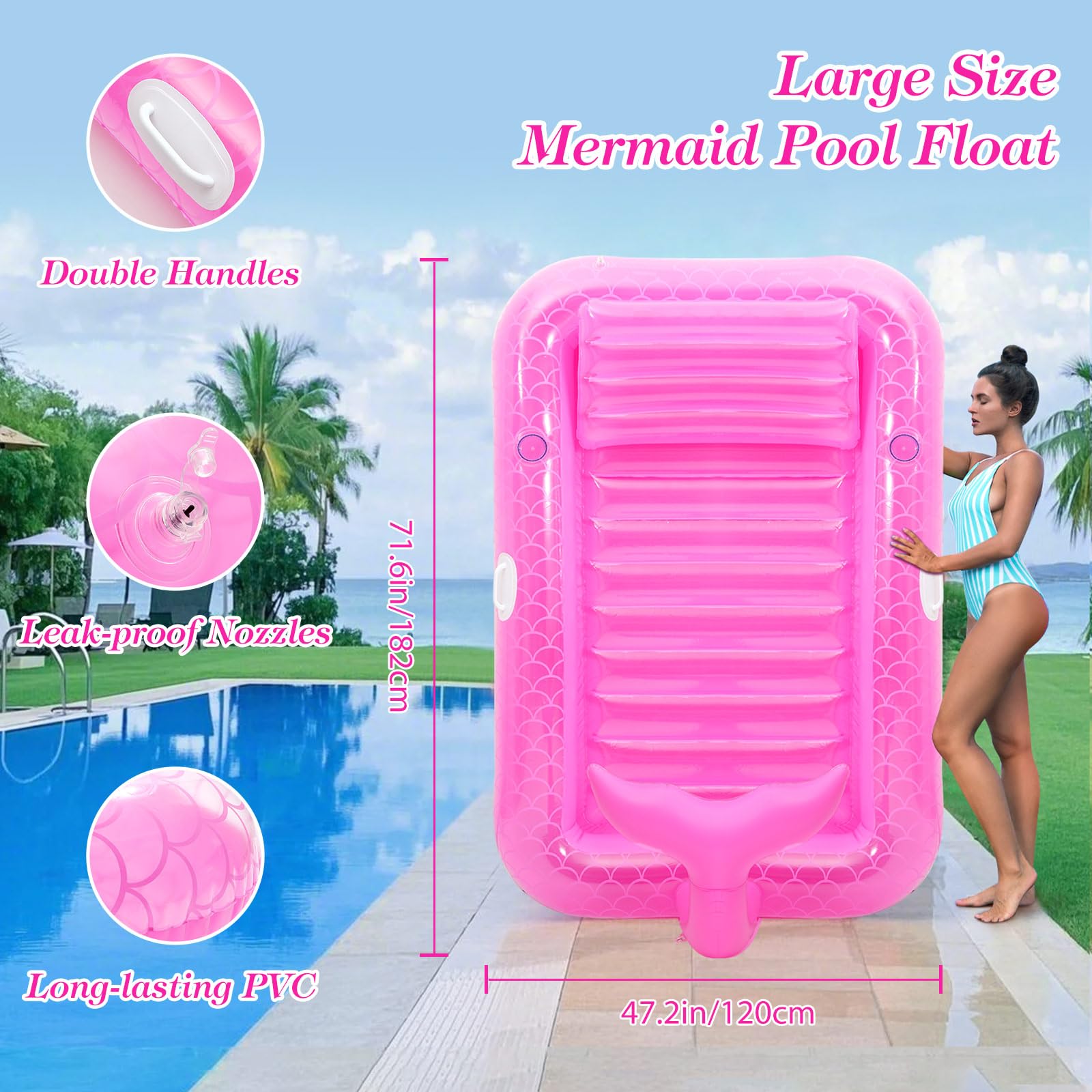 MoKo Pool Floats Adult, Floating Bed with Ice Bar, Tanning Bed Pool Raft Inflatable Lounger with Drink Holder Tanning Chair Inflatable Pool Toys for Party Beach Backyard